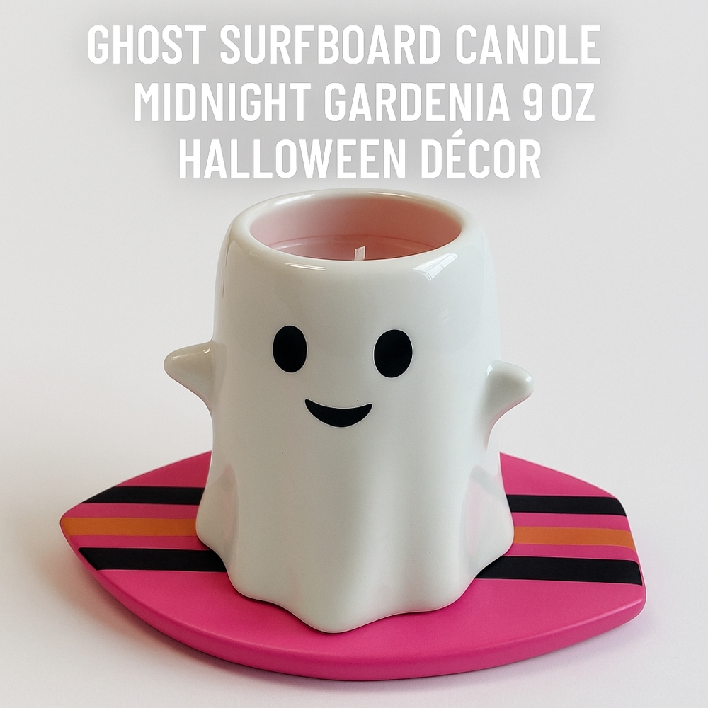NWT Ghost Surfboard Candle Holder Midnight Gardenia Soy Wax 9oz Summerween Decor